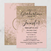 Gouden Glitter Sparkles Blush Pink Graduation Part Kaart (Voorkant / Achterkant)