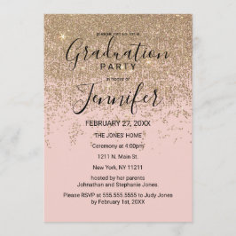 Gouden Glitter Sparkles Blush Pink Graduation Part Kaart