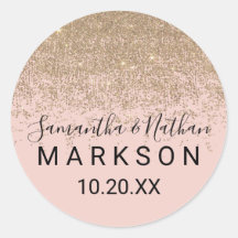 Gouden Glitter Sparkles Blush Roze Bruiloft Sticke