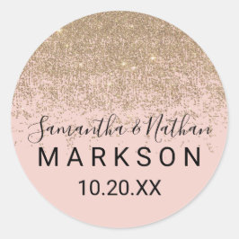 Gouden Glitter Sparkles Blush Roze Bruiloft Sticke Ronde Sticker