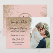 Gouden Glitter Sparkles Blush Roze Save the Dates Kaart (Voorkant / Achterkant)