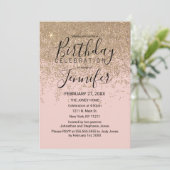 Gouden Glitter Sparkles Blush Roze Verjaardagsfees Kaart (Staand voorkant)