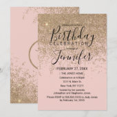 Gouden Glitter Sparkles Blush Roze Verjaardagsfees Kaart (Voorkant / Achterkant)