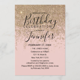 Gouden Glitter Sparkles Blush Roze Verjaardagsfees Kaart