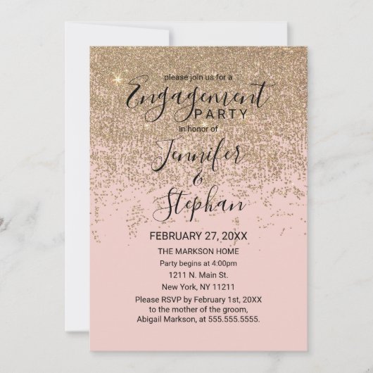 Gouden Glitter Sparkles Blush Roze Verloving Kaart (Voorkant)