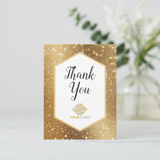 Gouden Glitter Sparkles Dank U Logo Zakelijk Briefkaart (Staand voorkant)