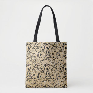 Gouden Glitter Sparkles met Royal Floral Pattern Tote Bag