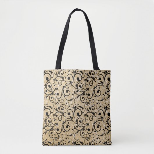 Gouden Glitter Sparkles met Royal Floral Pattern Tote Bag (Voorkant)