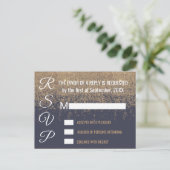 Gouden Glitter Sparkles Navy Blue RSVP's Uitnodiging Briefkaart (Staand voorkant)