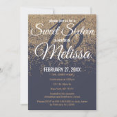 Gouden Glitter Sparkles Navy Blue Sweet 16 Kaart (Voorkant)