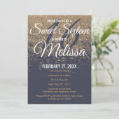 Gouden Glitter Sparkles Navy Blue Sweet 16 Kaart (Staand voorkant)