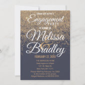 Gouden Glitter Sparkles Navy Blue Verloving Kaart (Voorkant)