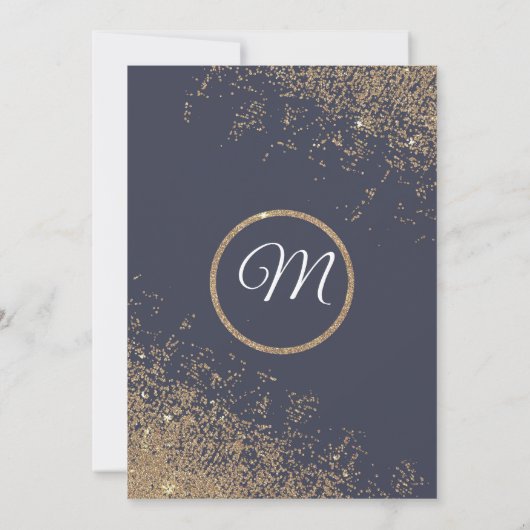 Gouden Glitter Sparkles Navy Blue Verloving Kaart (Achterkant)