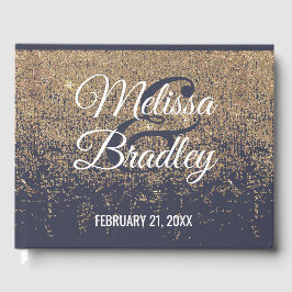 Gouden Glitter Sparkles Navy Blue Wedding Guestboo Gastenboek