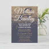 Gouden Glitter Sparkles Navy Blue Wedding Kaart (Staand voorkant)