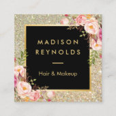 Gouden Glitter Sparkles Roze Bloemen Beauty Salon Vierkante Visitekaartje (Voorkant)