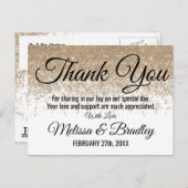 Gouden Glitter Sparkles Wit Dank u Briefkaart (Voorkant / Achterkant)