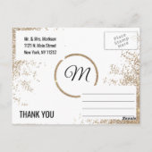 Gouden Glitter Sparkles Wit Dank u Briefkaart (Achterkant)
