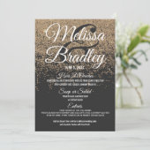 Gouden Glitter Sparkles Zwart Trouwmenu Menu (Staand voorkant)