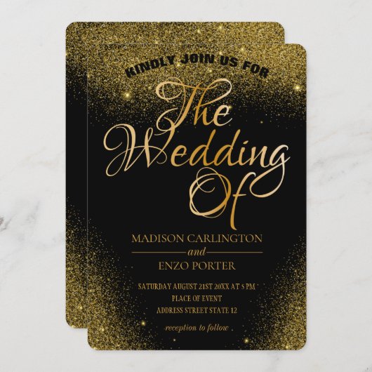 Gouden Glitter Sparkles zwarte achtergrond Kaart (Voorkant / Achterkant)