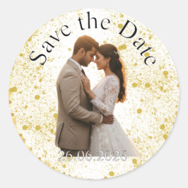 Gouden Glitter Spat Huwelijk Bewaar de Datum Ronde Sticker