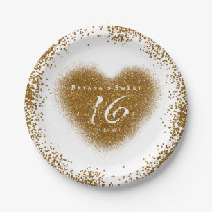 Gouden Glitter Spill Sweet 16 Hart Feestborden Papieren Bordje