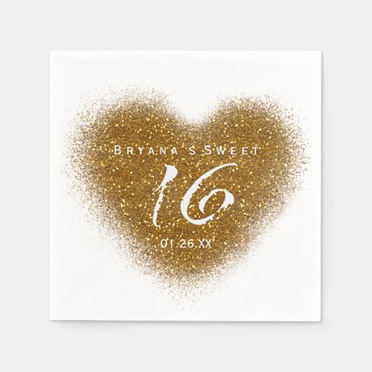 Gouden Glitter Spill Sweet 16 Heart Party Servette Servetten (Voorkant)