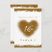 Gouden Glitter Spill Sweet 16 Heart Table Nummer Kaart (Voorkant / Achterkant)