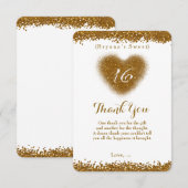 Gouden Glitter Spill Sweet 16 Heart Thank You Card Bedankkaart (Voorkant / Achterkant)