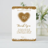 Gouden Glitter Spill Sweet 16 Heart Thank You Card Bedankkaart (Staand voorkant)