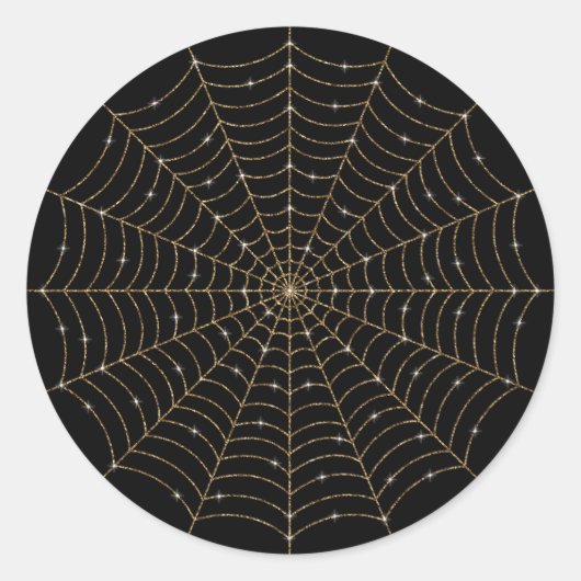 Gouden Glitter Spinnenweb Ronde Sticker (Voorkant)