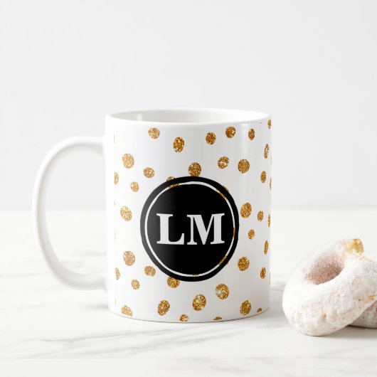 Gouden Glitter spot Monogram mok (Met donut)