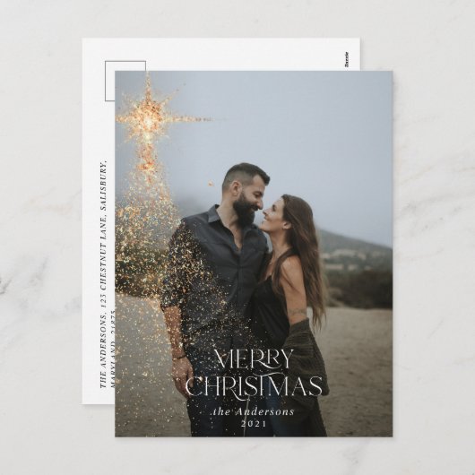 gouden glitter sprankeling vrolijke kerstfoto feestdagenkaart (Voorkant / Achterkant)