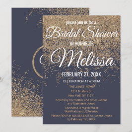 Gouden Glitter Sprankels Navy Blauwe Bruiloft Fees Kaart