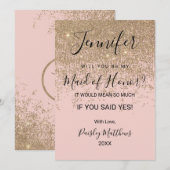 Gouden Glitter Sprankels Roze Blush Bruidsmeisje J Kaart (Voorkant / Achterkant)