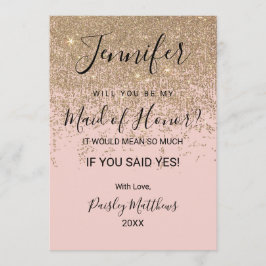 Gouden Glitter Sprankels Roze Blush Bruidsmeisje J Kaart