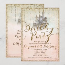 Gouden glitter sprookjesboek kasteel verjaardag kaart