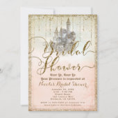 Gouden Glitter Sprookjeskasteel Bruidsdouche Kaart (Voorkant)