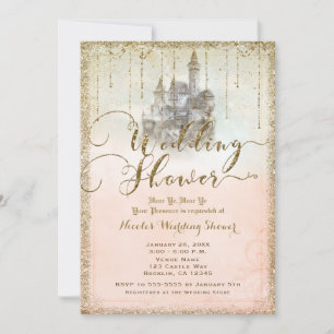 Gouden Glitter Sprookjeskasteel Bruiloft Bridal Sh Kaart