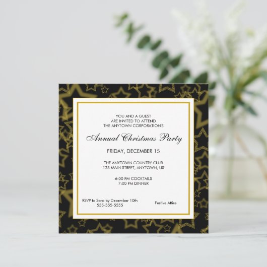 Gouden Glitter Stars Zakelijk Kerstfeest Kaart (Staand voorkant)