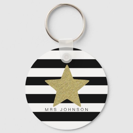 Gouden glitter ster bedankt juf kerst sleutelhanger (Voorkant)