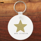 Gouden glitter ster bedankt juf kerst sleutelhanger (Achterkant)