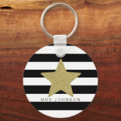Gouden glitter ster bedankt juf kerst sleutelhanger (Voorkant)