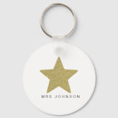 Gouden glitter ster bedankt juf kerst sleutelhanger (Achterkant)