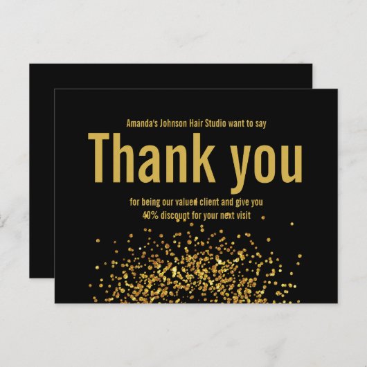 Gouden Glitter Ster Dank Je Wel Vet Zwart Briefkaart (Voorkant / Achterkant)