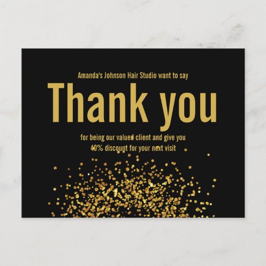 Gouden Glitter Ster Dank Je Wel Vet Zwart Briefkaart (Voorkant)