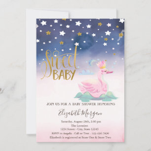 Gouden Glitter Ster, Zwaan Baby Shower Uitnodiging