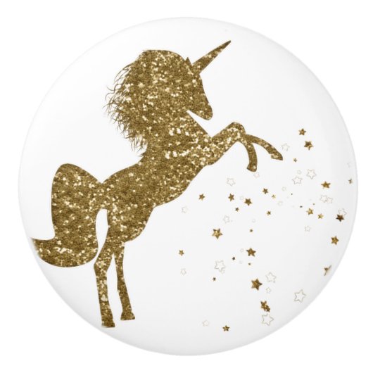 Gouden Glitter Sterren Eenhoorn Magische Sparkle F Keramische Knop (Voorkant)