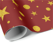 Gouden Glitter Sterren en Stippen Cadeaupapier (Rol Hoek)