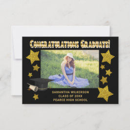 Gouden Glitter Sterren Feliciteren Afgestudeerde F Notitiekaartje